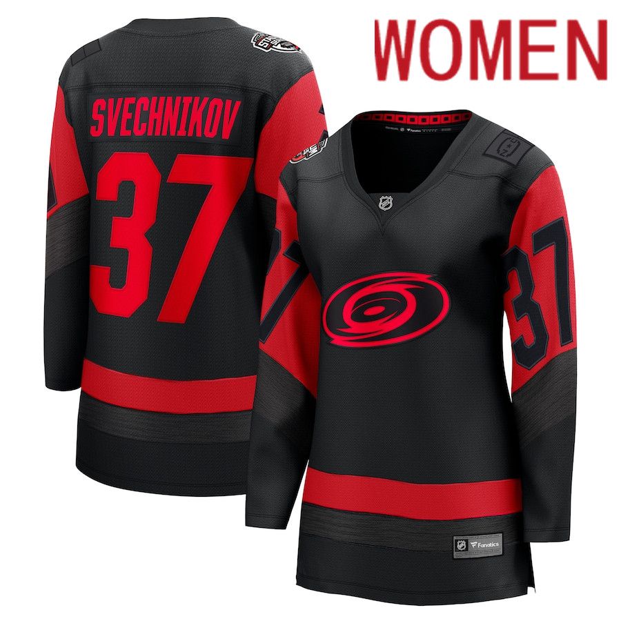Women Carolina Hurricanes #37 Andrei Svechnikov Fanatics Branded Black 2023 NHL Stadium Series Breakaway Player Jersey